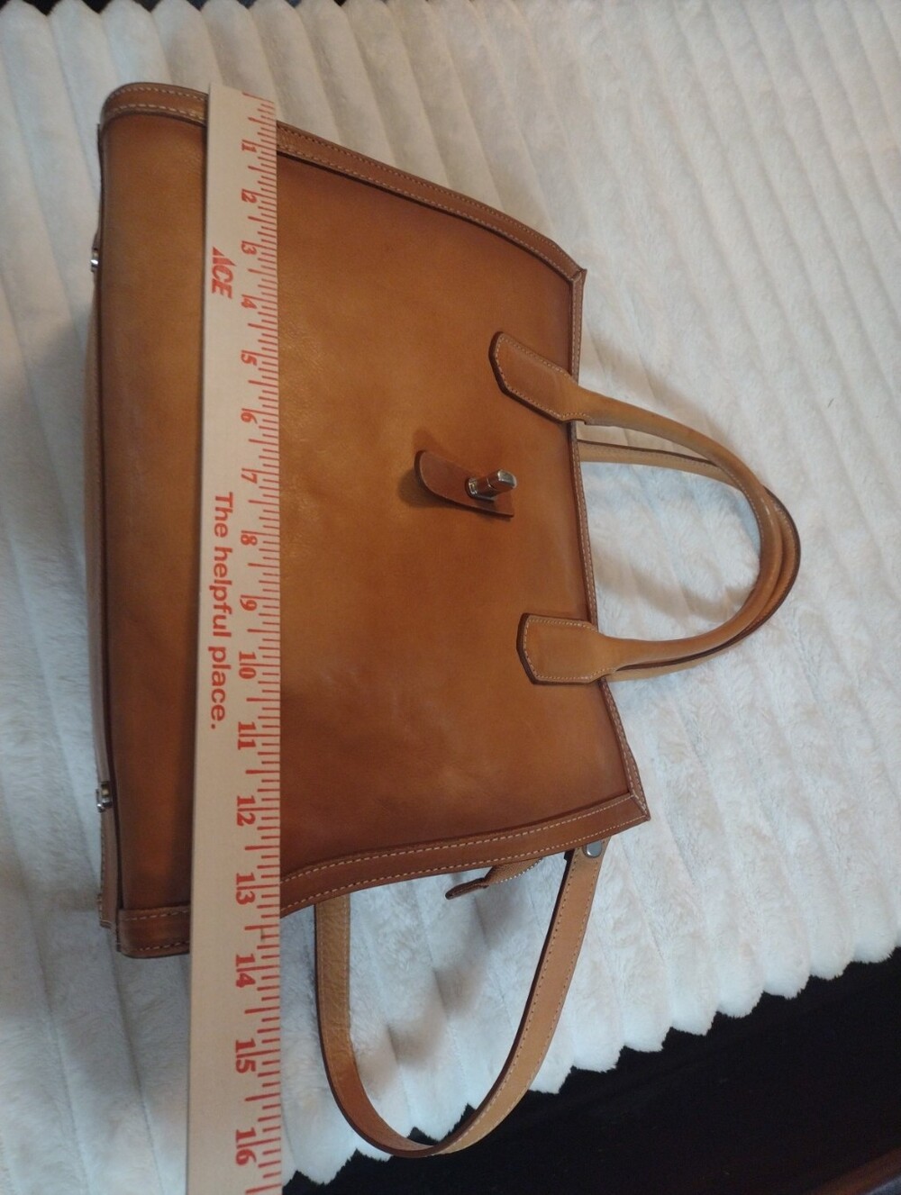 Cavalcanti Genuine Italian Leather Satchel Tan Burnished Extra Strap Red Lining - Picture 10 of 16